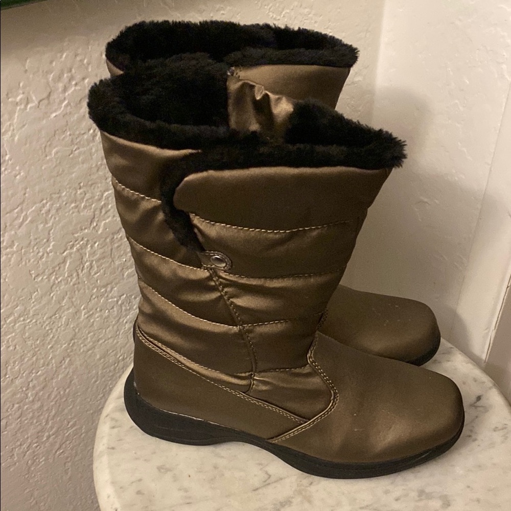 Sporto Brown and Gold Winter Rain Boots Mid-Calf